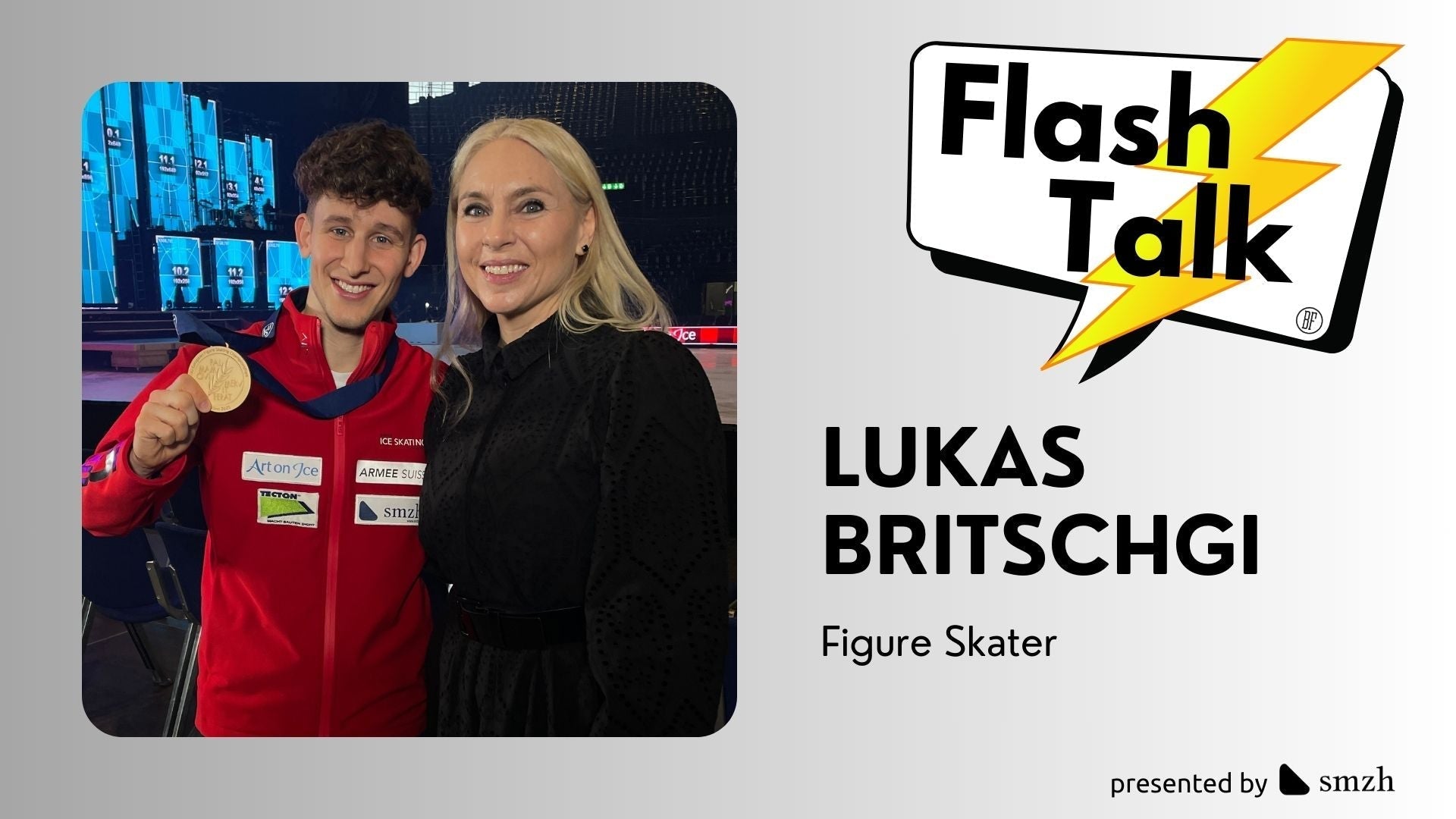 Lukas Britschgi, figure skating champion, with his gold medal. Discover his victory in the Flash⚡️Talk Blazy Flash